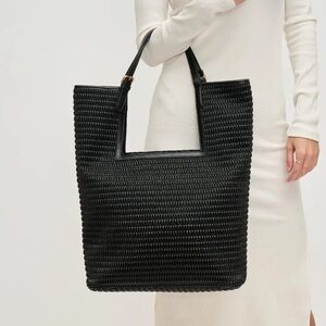 Elegant Black Woven Vegan Leather Tote Bag